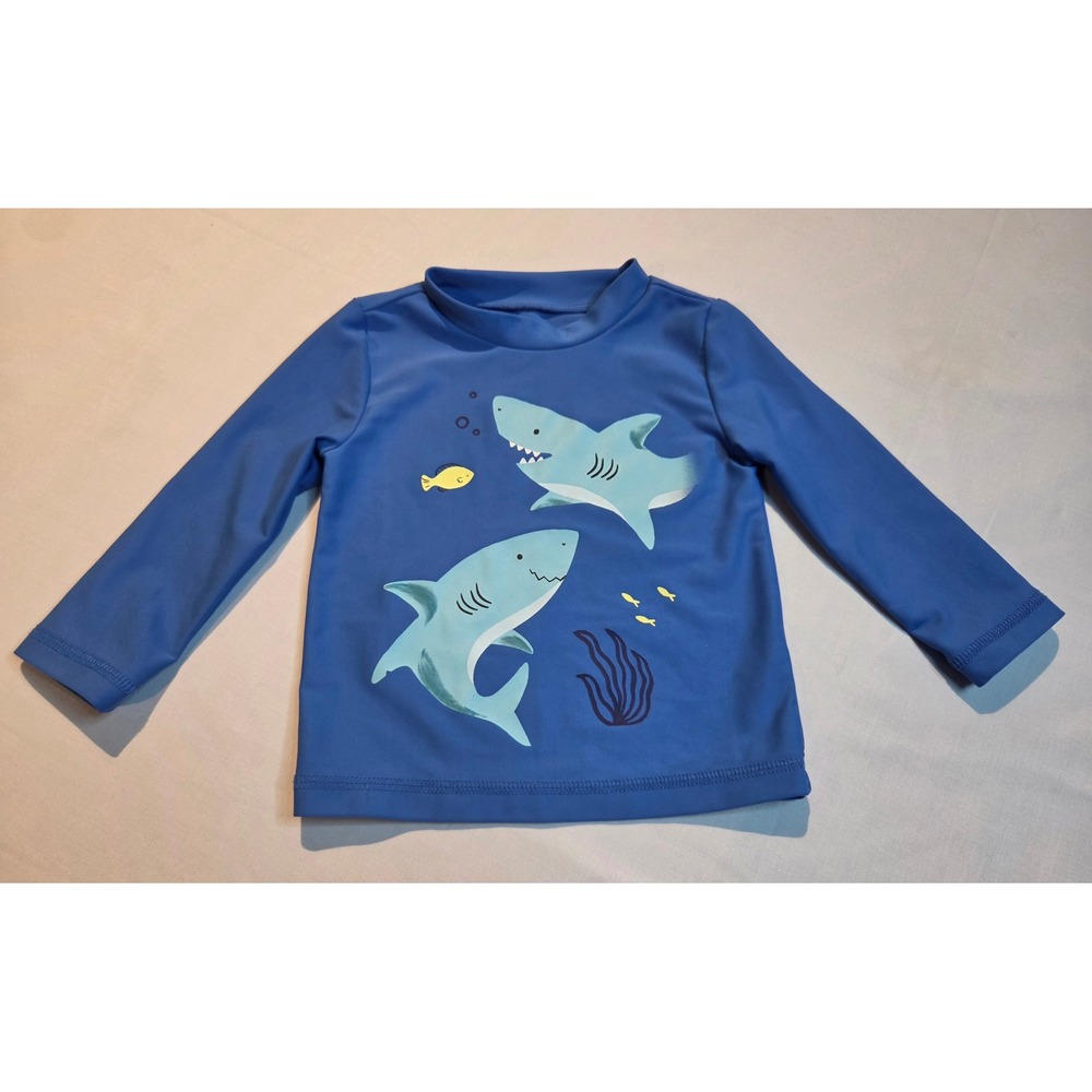 Carter's Just One You Blue Shark Long Sleeve Rash Guard Swim Top 12M